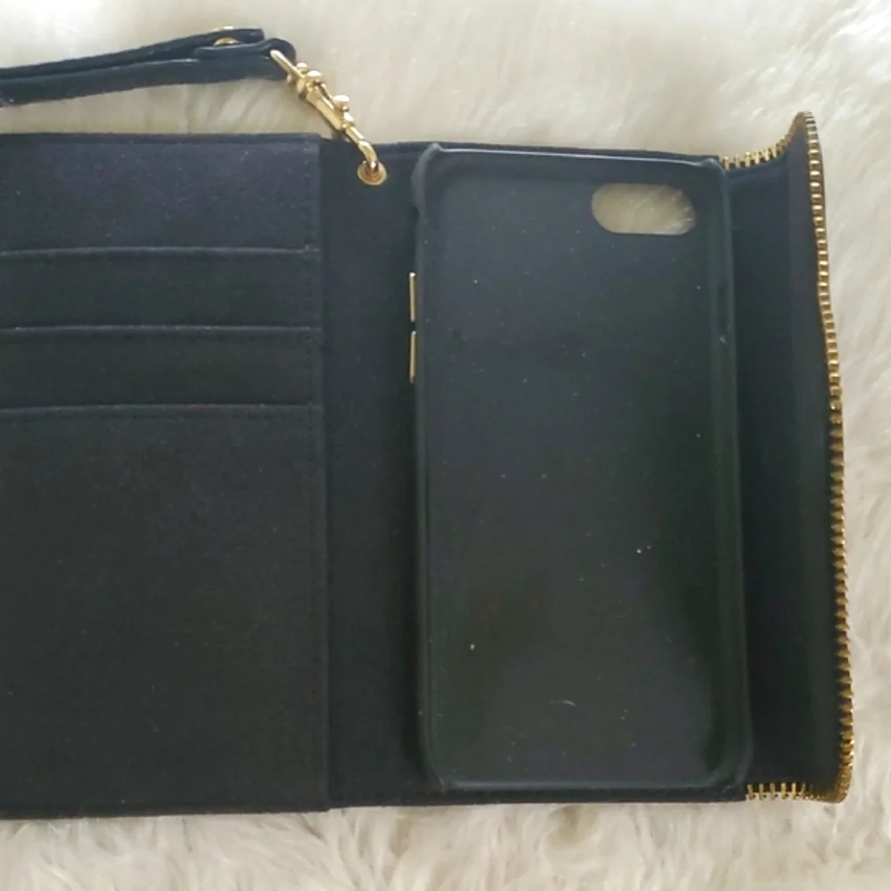 Rebecca Minkoff Black Phone Holder Wristlet Clutch with Gold Accents